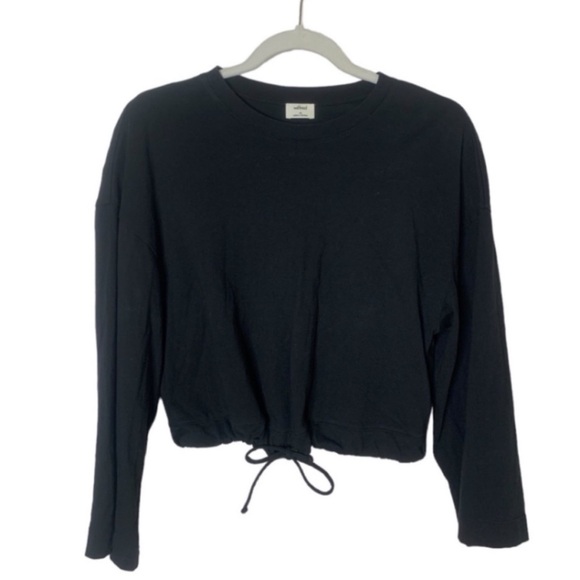 Wilfred Aritzia Black Drawstring Activewear Axel Cotton Casual Comfy Cropped Top - Picture 1 of 5